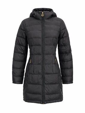 Michael Kors Women's Black Packable Down Hooded Puffer Coat, XS Petite